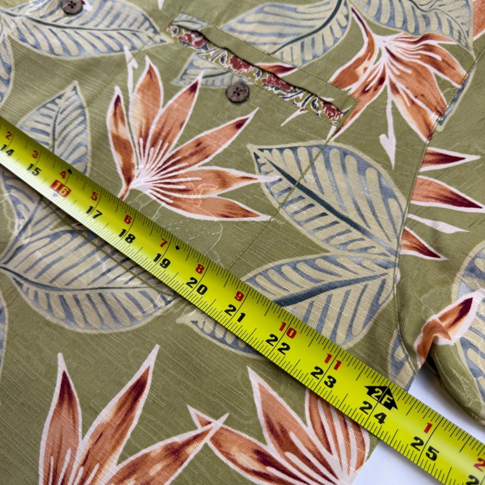 Tommy Bahama Shirt Mens L Green Silk Tropical Floral Short Sleeve Button Up GOOD - Picture 6 of 12